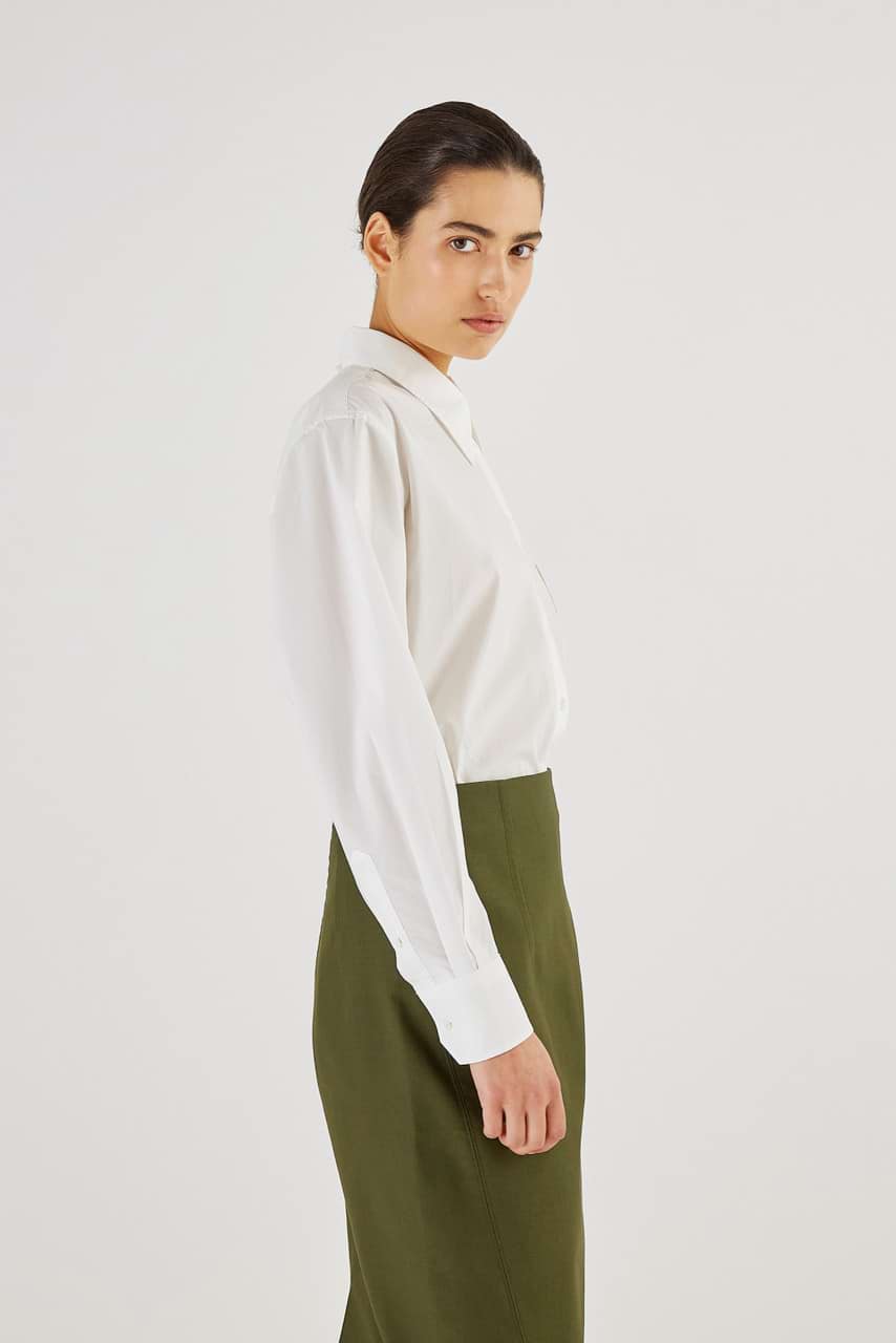 Poplin Long Sleeve Shirt - White | Oroton