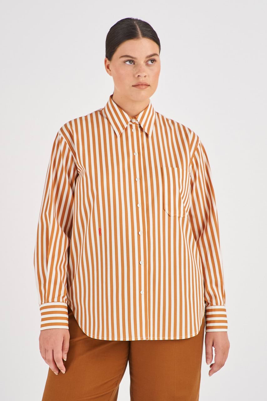 Long Sleeve Stripe Shirt - Treacle | Oroton