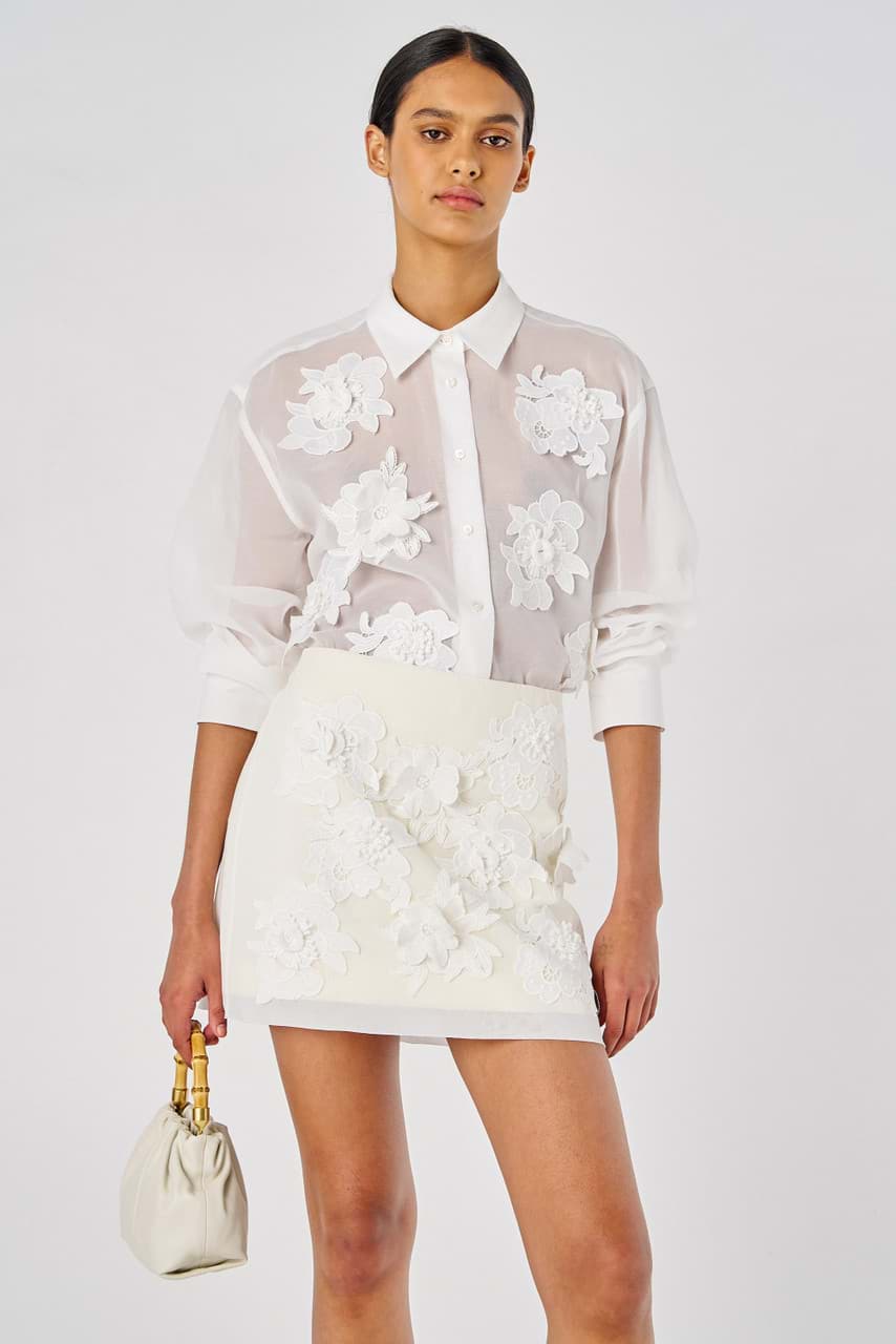 Lace Flower Mini Skirt - Soft Cream | Oroton
