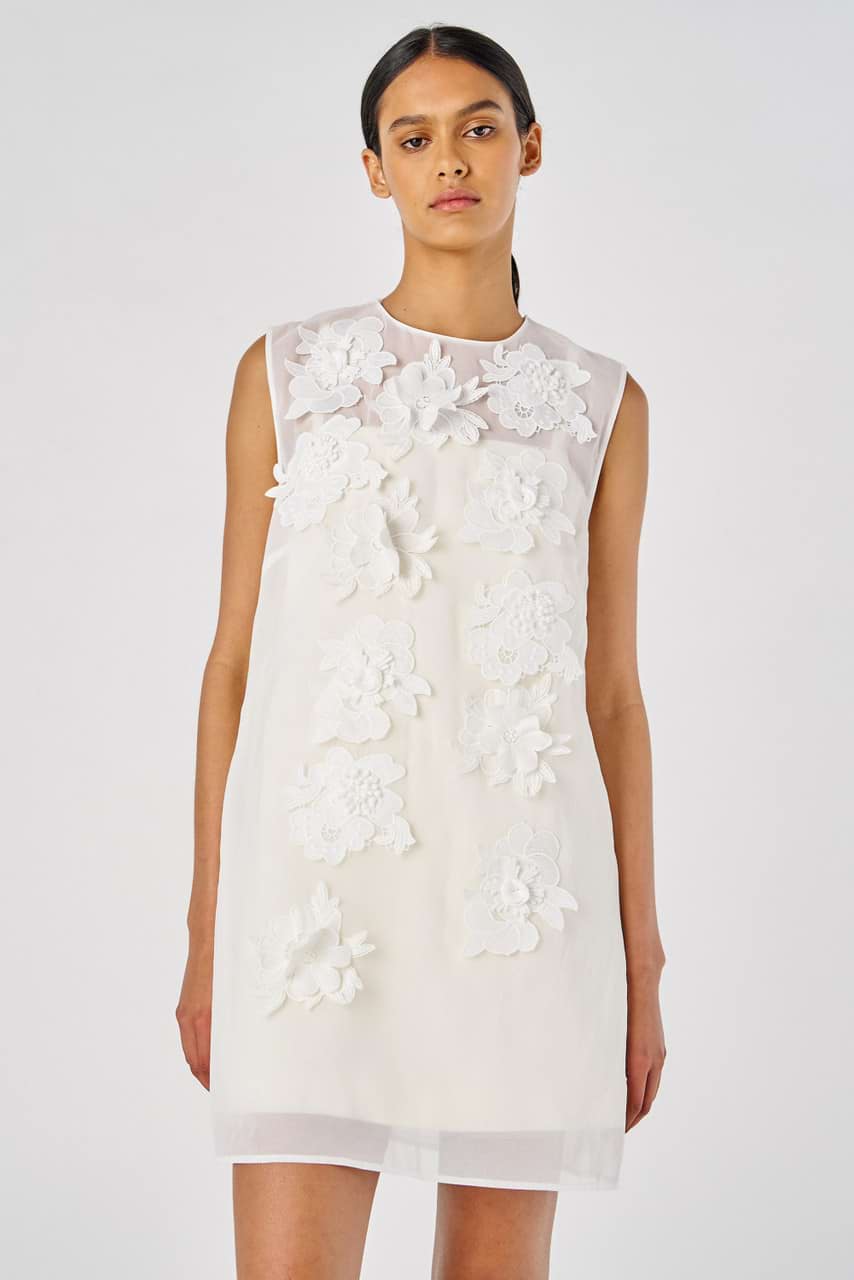 Lace Flower Sheer Dress - Soft Cream