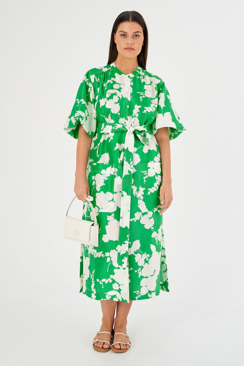 Silhouette Print Column Dress - Jewel Green | Oroton