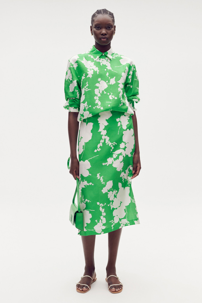 Silhouette Print A-Line Skirt - Jewel Green | Oroton