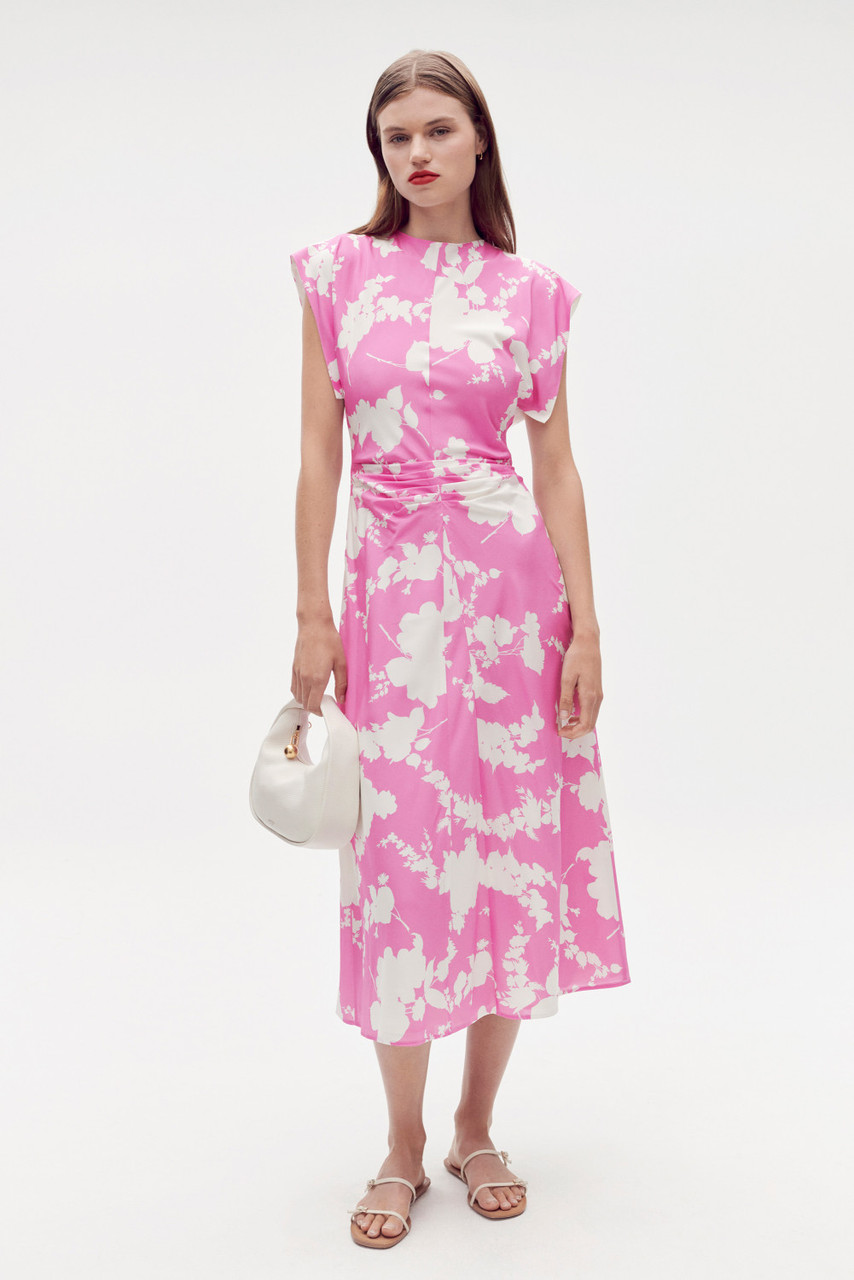Silhouette Print Silk Dress - Carmine Pink | Oroton