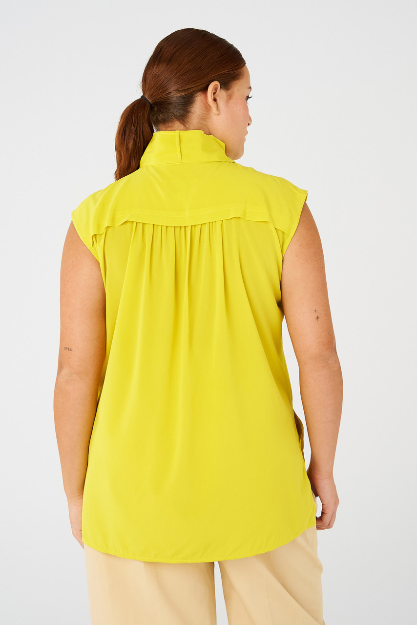 VINTAGE Womens Sleeveless Blouse Top UK 18 XL Yellow Silk, Vintage &  Second-Hand Clothing Online