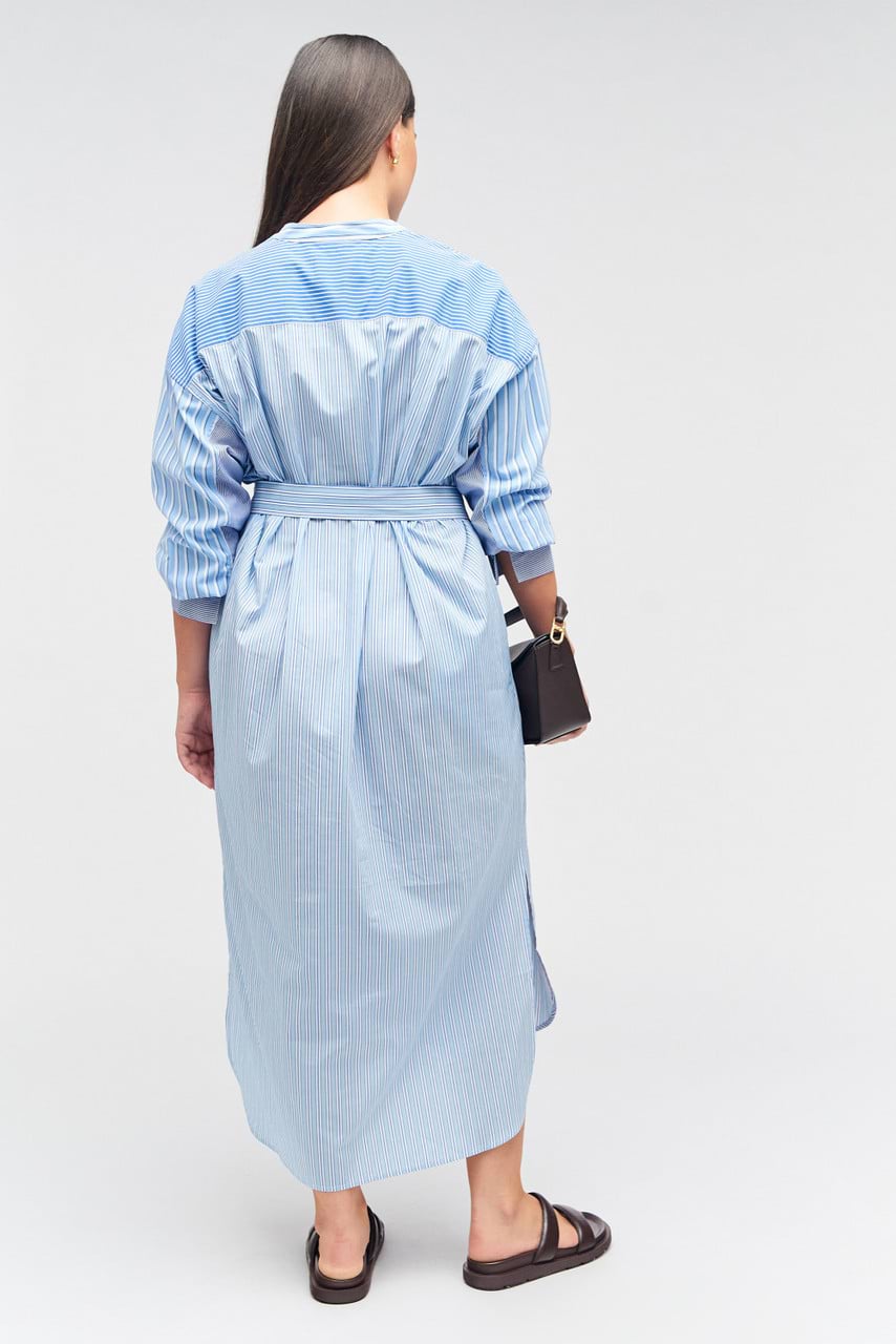 Mixed Stripe Shirt Dress - Workwear Blue | Oroton