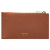 Front product shot of the Oroton Imogen 8 Credit Card Mini Zip Pouch in Brandy and Smooth Leather for Women