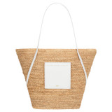 Front product shot of the Oroton Jensen XL Tote in Nat/Paper White and Smooth Leather and Crocheted Straw for Women