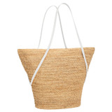Back product shot of the Oroton Jensen XL Tote in Nat/Paper White and Smooth Leather and Crocheted Straw for Women