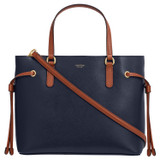 Front product shot of the Oroton Harriet Mini Tote in Indigo and Saffiano Leather With Smooth Leather Trim for Women