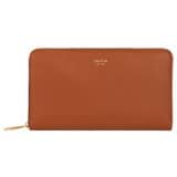 Front product shot of the Oroton Inez Zip Book Wallet in Cognac and Shiny Soft Saffiano for Women