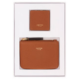Front product shot of the Oroton Eve Coin Pouch & Mirror Set in Cognac and Pebble leather for Women