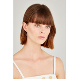 Profile view of model wearing the Oroton Astrid Circle Charm Hoops in Gold and  for Women