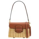 Front product shot of the Oroton Carter Collectable Small Day Bag in Natural/Brandy and Smooth Leather and Wicker for Women