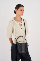 Oroton Audrey Bucket Bag in Black and Saffiano And Smooth Leather for Women