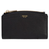 Front product shot of the Oroton Atlas 10 Credit Card Zip Wallet in Black and Pebble Leather for Women