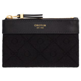 Front product shot of the Oroton Elsie Coin Pouch in Black and Elsie Signature Jacquard Fabric/Vachetta Leather for Women