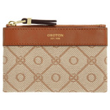 Front product shot of the Oroton Elsie Coin Pouch in Cognac/Biscuit and Jacquard Fabric/Smooth Leather for Women