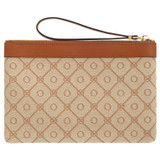 Back product shot of the Oroton Elsie Medium Pouch in Cognac/Biscuit and Jacquard Fabric/Smooth Leather for Women