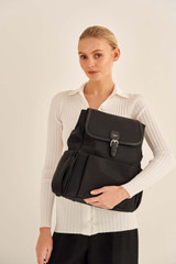 Oroton Elsie Nylon Backpack And Mat in Black and Nylon And Pebble Leather for Women