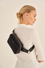 Oroton Elsie Nylon Waist Bag in Black and Nylon And Pebble Leather for Women