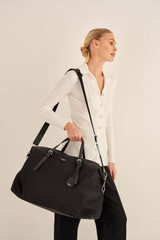 Oroton Elsie Nylon Weekender in Black and Nylon And Pebble Leather for Women