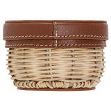 Back product shot of the Oroton Adeline Small Wicker Pot in Natural/Whiskey and Woven Wicker with Pebble Leather for Women
