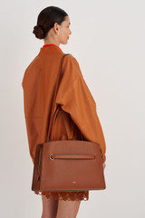 Oroton Audrey Three Pocket Day Bag in Cognac and Saffiano and Smooth Leather for Women