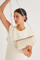 Oroton Alison Crossbody in Ecru and Pebble Leather Body With Smooth Leather Trims for Women