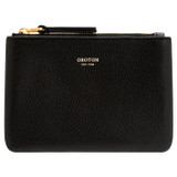Front product shot of the Oroton Eve Small Pouch in Black and Pebble leather for Women
