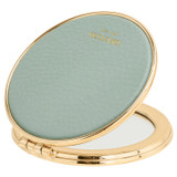 Front product shot of the Oroton Eve Round Mirror in Duck Egg and Pebble leather for Women