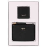 Front product shot of the Oroton Eve Coin Pouch & Mirror Set in Black and Pebble leather for Women