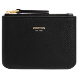 Front product shot of the Oroton Eve Coin Pouch & Mirror Set in Black and Pebble leather for Women