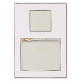 Front product shot of the Oroton Eve Coin Pouch & Mirror Set in Cream and Pebble leather for Women