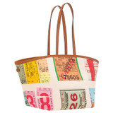 Oroton Boyd Ticket Print Large Tote in Fuchsia and Smooth Leather and Printed Canvas for Women