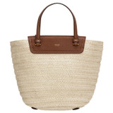 Front product shot of the Oroton Claire Medium Tote in Natural/Cognac and Paper Straw And Pebble Leather for Women