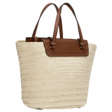 Back product shot of the Oroton Claire Medium Tote in Natural/Cognac and Paper Straw And Pebble Leather for Women