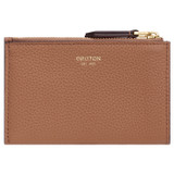 Front product shot of the Oroton Dylan Mini 4 Credit Card Zip Pouch in Tan and Pebble Leather for Women