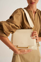 Oroton Elm Medium Day Bag in French Vanilla and Pebble Leather With Smooth Leather Trim for Women