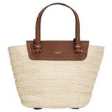 Front product shot of the Oroton Claire Small Tote in Natural/Cognac and Paper Straw And Pebble Leather for Women