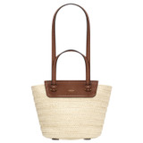 Front product shot of the Oroton Claire Small Tote in Natural/Cognac and Paper Straw And Pebble Leather for Women