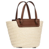 Oroton Claire Small Tote in Natural/Cognac and Paper Straw And Pebble Leather for Women