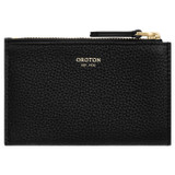 Front product shot of the Oroton Dylan Mini 4 Credit Card Zip Pouch in Black and Pebble Leather for Women