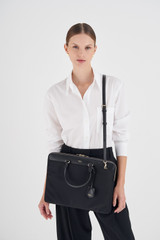 Oroton Inez Nylon 13" Slim Laptop Bag in Black and Nylon/ Shiny Soft Saffiano for Women