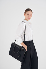 Oroton Inez Nylon 13" Slim Laptop Bag in Black and Nylon/ Shiny Soft Saffiano for Women