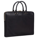 Back product shot of the Oroton Inez Nylon 13" Slim Laptop Bag in Black and Nylon/ Shiny Soft Saffiano for Women