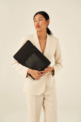 Oroton Inez Nylon 15" Laptop Cover in Black and Nylon / Saffiano Leather for Women
