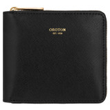 Front product shot of the Oroton Inez Small Zip Wallet in Black and Shiny Soft Saffiano for Women