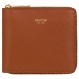 Front product shot of the Oroton Inez Small Zip Wallet in Cognac and Shiny Soft Saffiano for Women