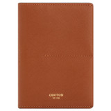 Front product shot of the Oroton Inez Passport Cover in Cognac and Split saffiano leather for Women