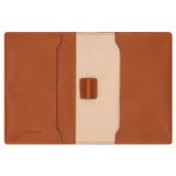 Internal product shot of the Oroton Inez Passport Cover in Cognac and Split saffiano leather for Women